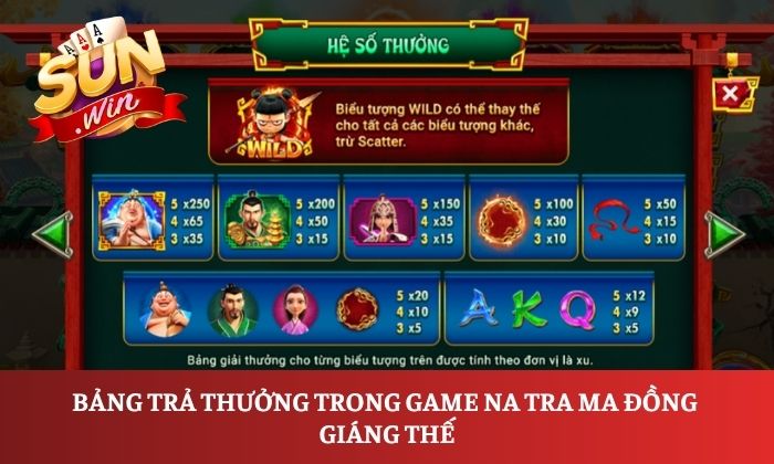 Na Tra Ma Đồng Giáng Thế Sunwin – Khám phá game slot thần thoại hấp dẫn 2 Bảng trả thưởng trong game Na Tra Ma Đồng Giáng Thế