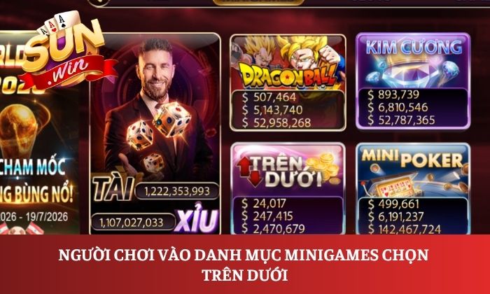 Người chơi vào danh mục Minigames chọn Trên Dưới